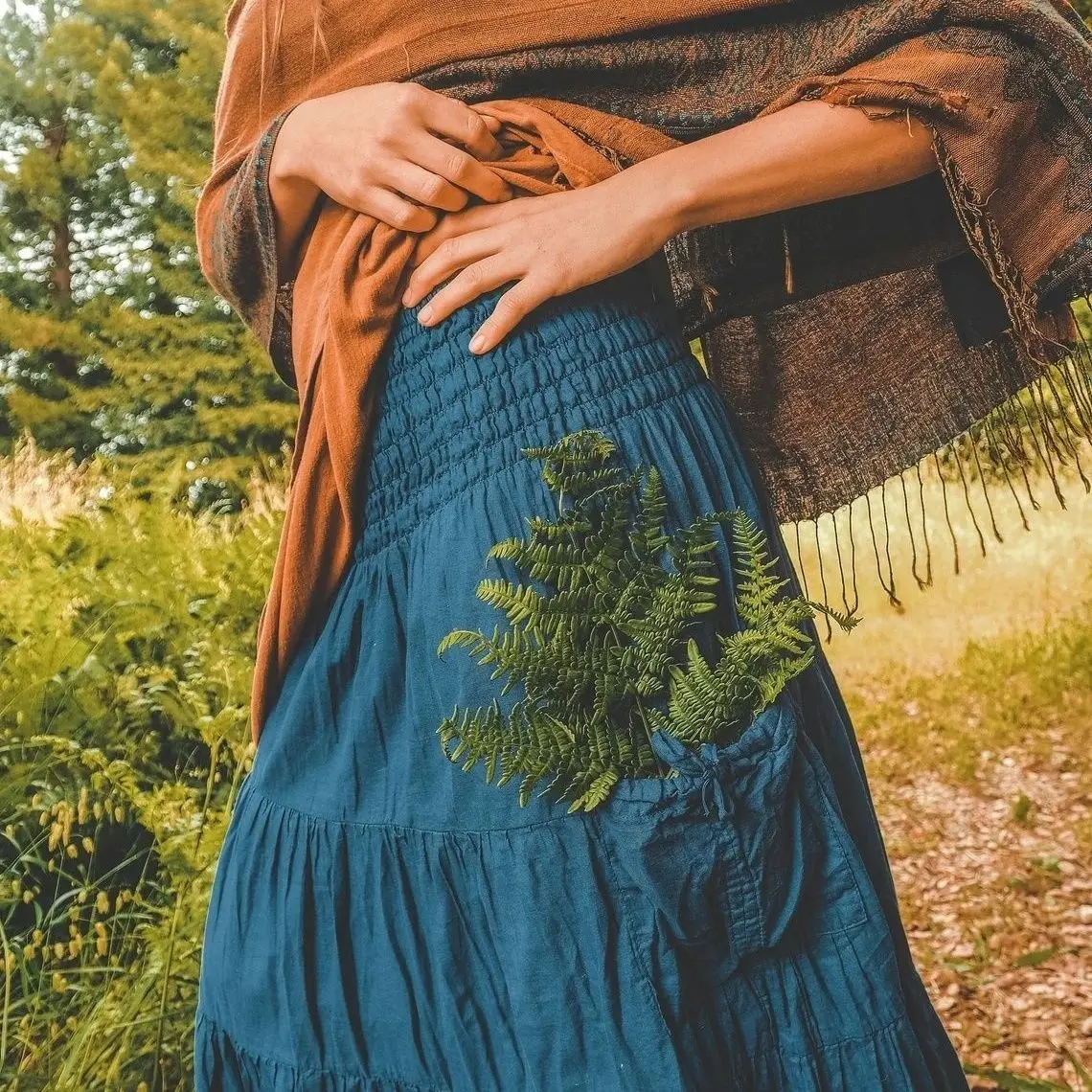 New Women Casual Boho Maxi Skirt Solid Color Loose Wrap Skirt With Pockets Ankle Length Big Swing Skirt For Daily Beach Holiday