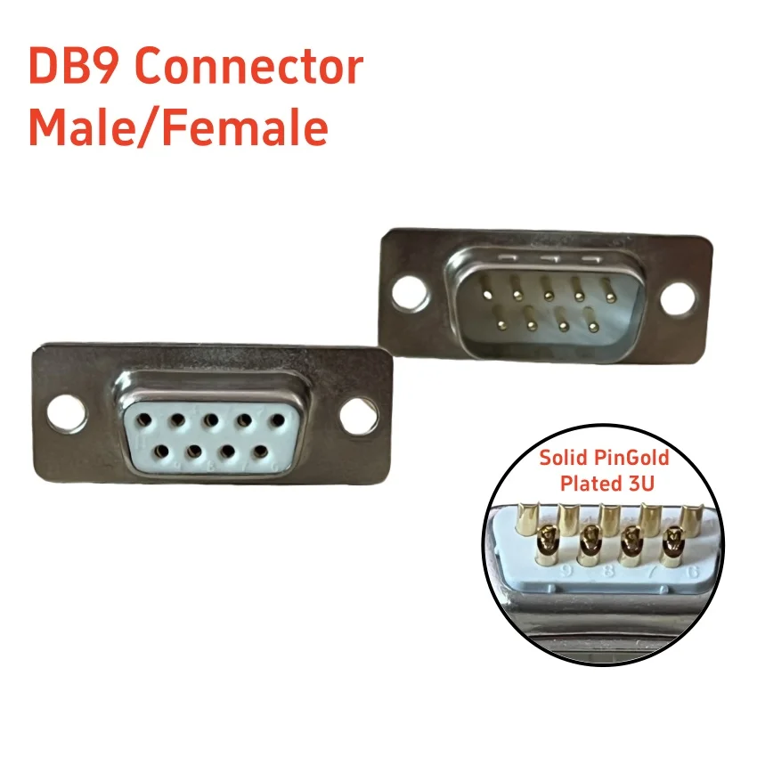 

2PCS Gold Plated Solid Pin DB9 D-Sub Connectors Plug jack socket adapter RS232 9 Pin Male Female Mount serial port DP9 Solder