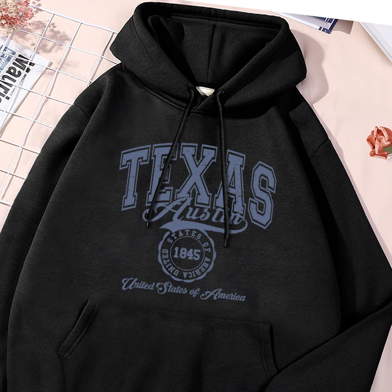 Texas Austin 1845 Printing Sweatshirts Men'S Fashion Comfy Sportwear Unisex Stylish Sweatshirt Streetwear Everyday Pocket Tops