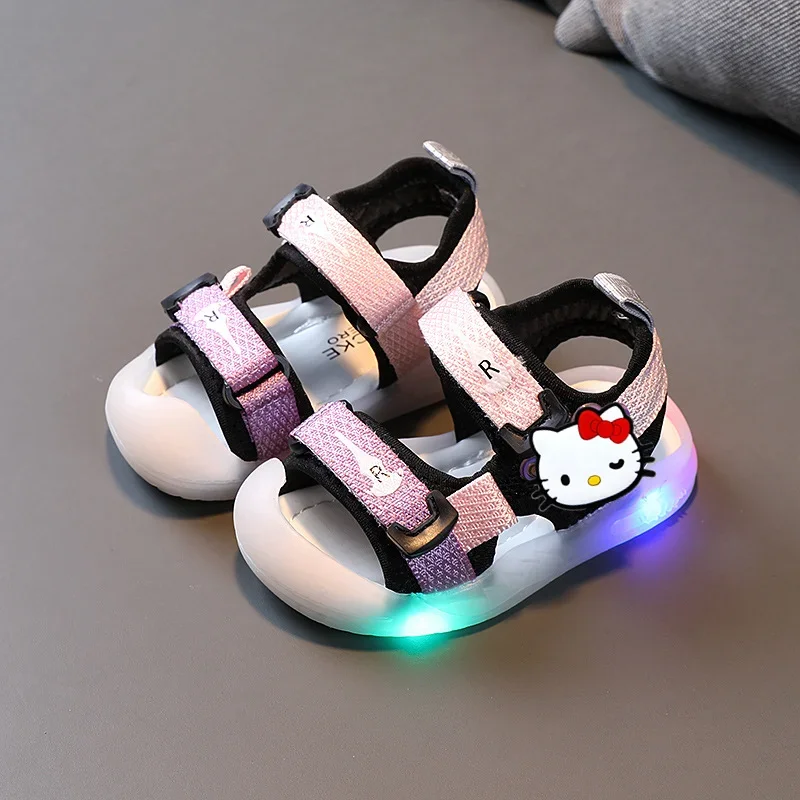 Beach Shoes Sanrio Baby Toddler Shoes hello kitty Summer Anti-Kick Children Lights Illuminated Sandals for Boy Girl Aged 1-2-3