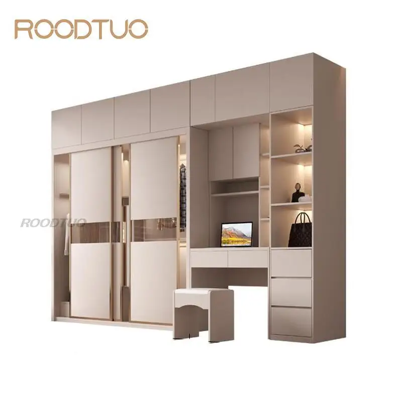 

Sliding Door Wardrobe Nordic Modern Home Furniture Bedroom Desk Dresser In One Combination Light Luxury Corner Wardrobe