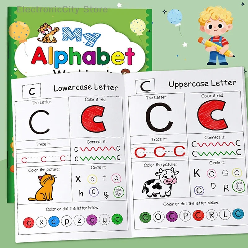 1PC 48 Pages, A-Z Alphabet Exercise Book, Writing Practice, Creative Coloring Adventure, English Homework Copybook