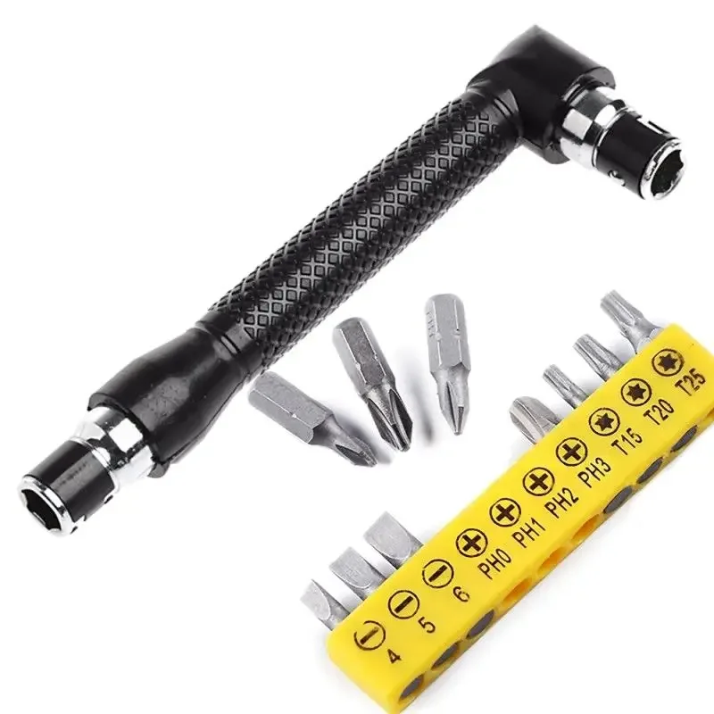 Right Angled Offset Spanner Wrench Set, Hex Screwdriver Bit Mechanic Tool, Perfect for Tight Spaces, 10 Screwdriver Bits