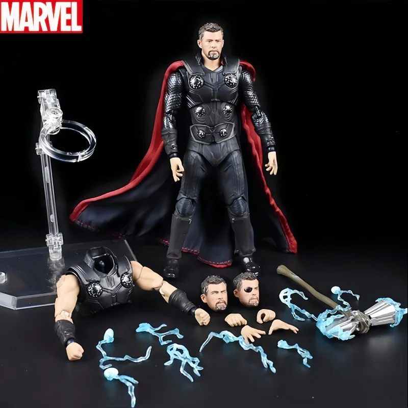 

Marvel Avengers Super Hero Thor Movable Joint Weapon Set Figurine Toys Battle Form 3 Heads Figure Desktop Gift Toy