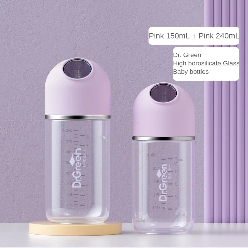 Dr.Green New Upgrade Professional Newborn baby bottles Wide Mouth Bottle High borosilicate Glass 150mL+240mL Washable Bottles