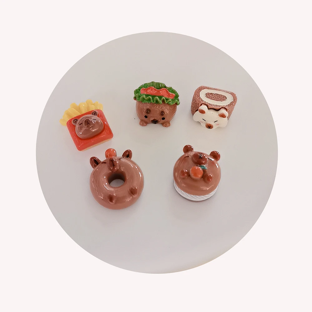 Cute Brown Color Bear Donuts Cake Hot Dog Flat back Resin Cabochon Scrapbooking Fit Phone Deco Parts Food Slime Charms