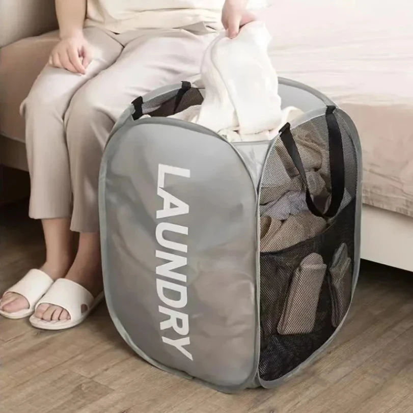 ทนทานพับตะกร้าซักผ้าขนาดใหญ่เสื้อผ้าของเล่นOrganizer Fashionmesh Breathableอุปกรณ์ห้องน้ํา