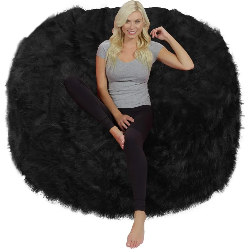 Bean Bag Chair: Giant 6' Memory Foam Furniture Bean Bag - Big Sofa Plush Faux Fur Cover