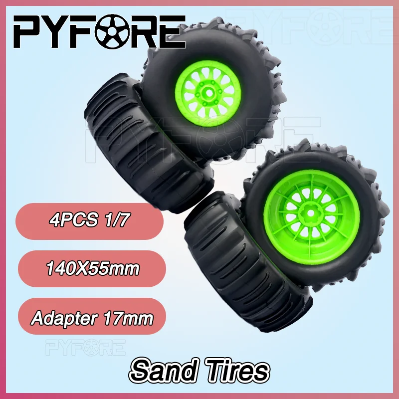 

PYFORE Sand Tires - 140X55mm with 17mm Adapter 4PCS for 1/7 RC Model UDR Car Desert Truck Accessories RC Cars