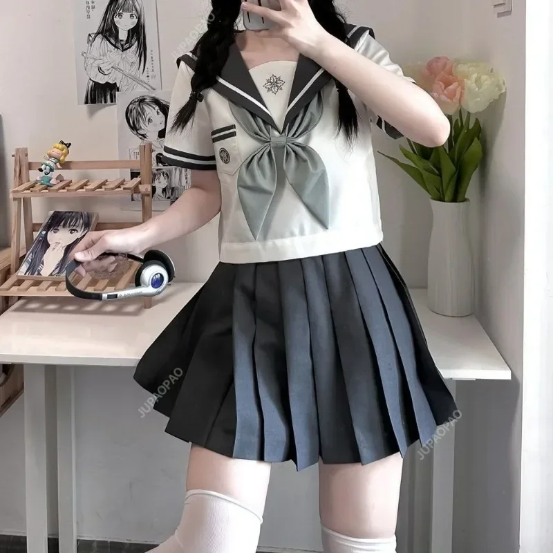 JK Black Collar White Ins Style School Uniform Girl Sailor Suits Pleated Skirt Japanese Style Clothes Anime COS Costumes Women