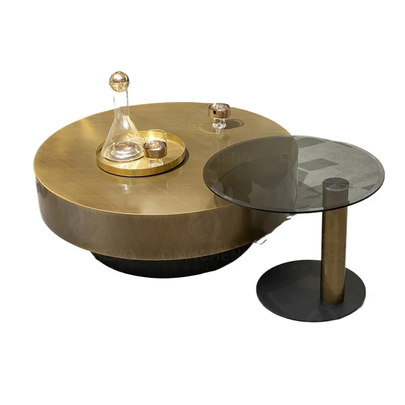 

Stainless steel brushed combination coffee table living room size round tea table high sense