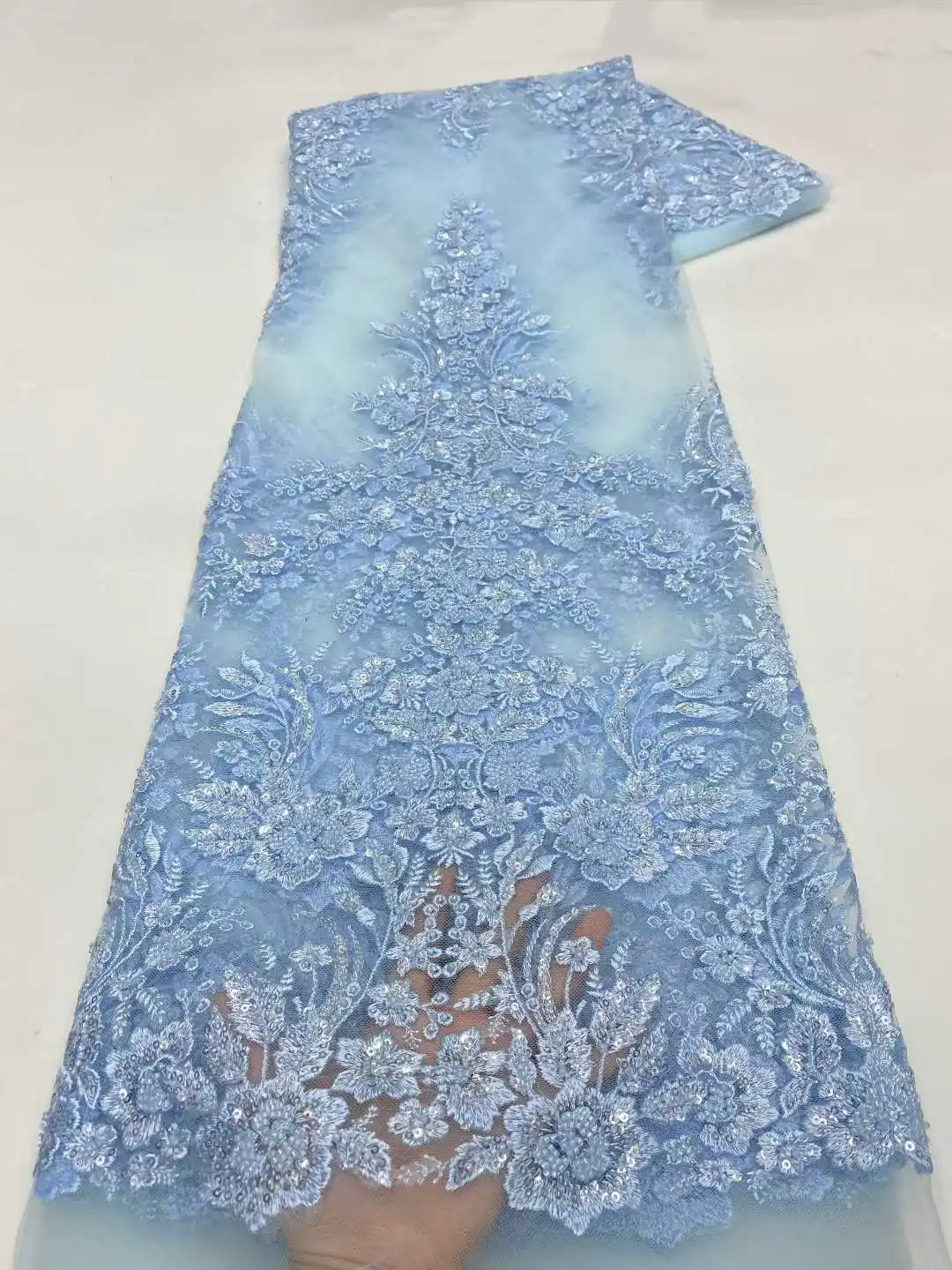 Latest African Lace Fabric 2025 Boutique Luxury 3D Flowers Handmade Beaded Tube Embroidered Mesh Tulle Lace Fabric