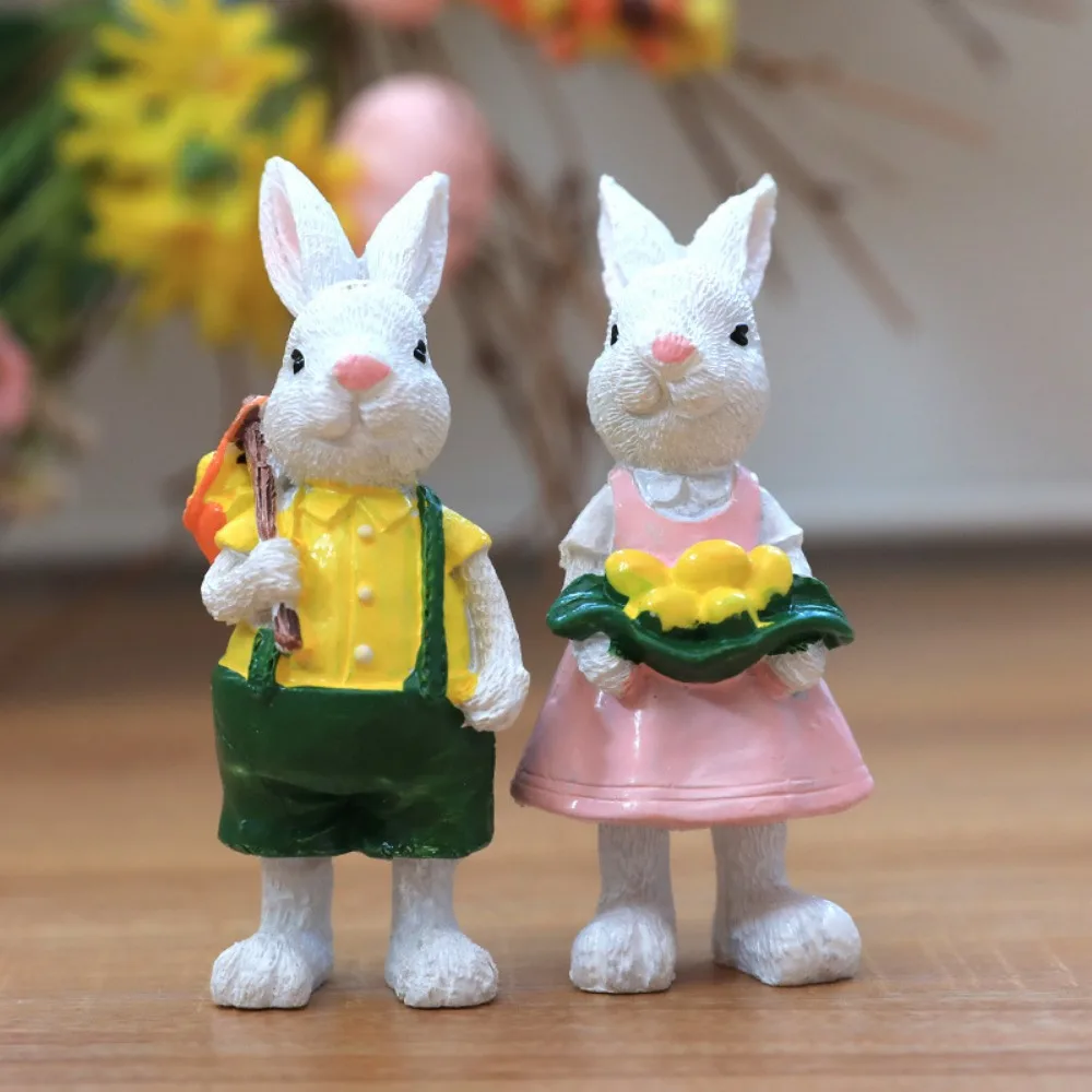 

2PC Easter Bunny Figurines Decoration DIY Gifts Sculptures for Dining Table Cabinet Fireplace Bunny Easter Party Garden Ornament