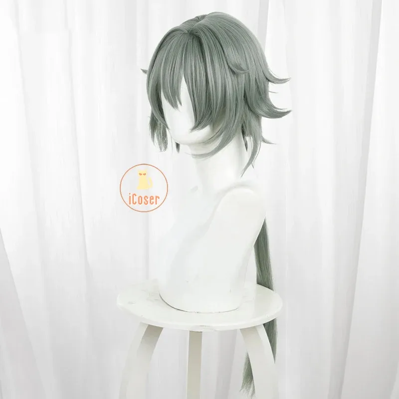Zenless ゾーンゼロシーザーキングコスプレウィッググレーグリーンポニーテールカレドンの息子アクセサリーハロウィンパーティー女性のための小道具 iCoser