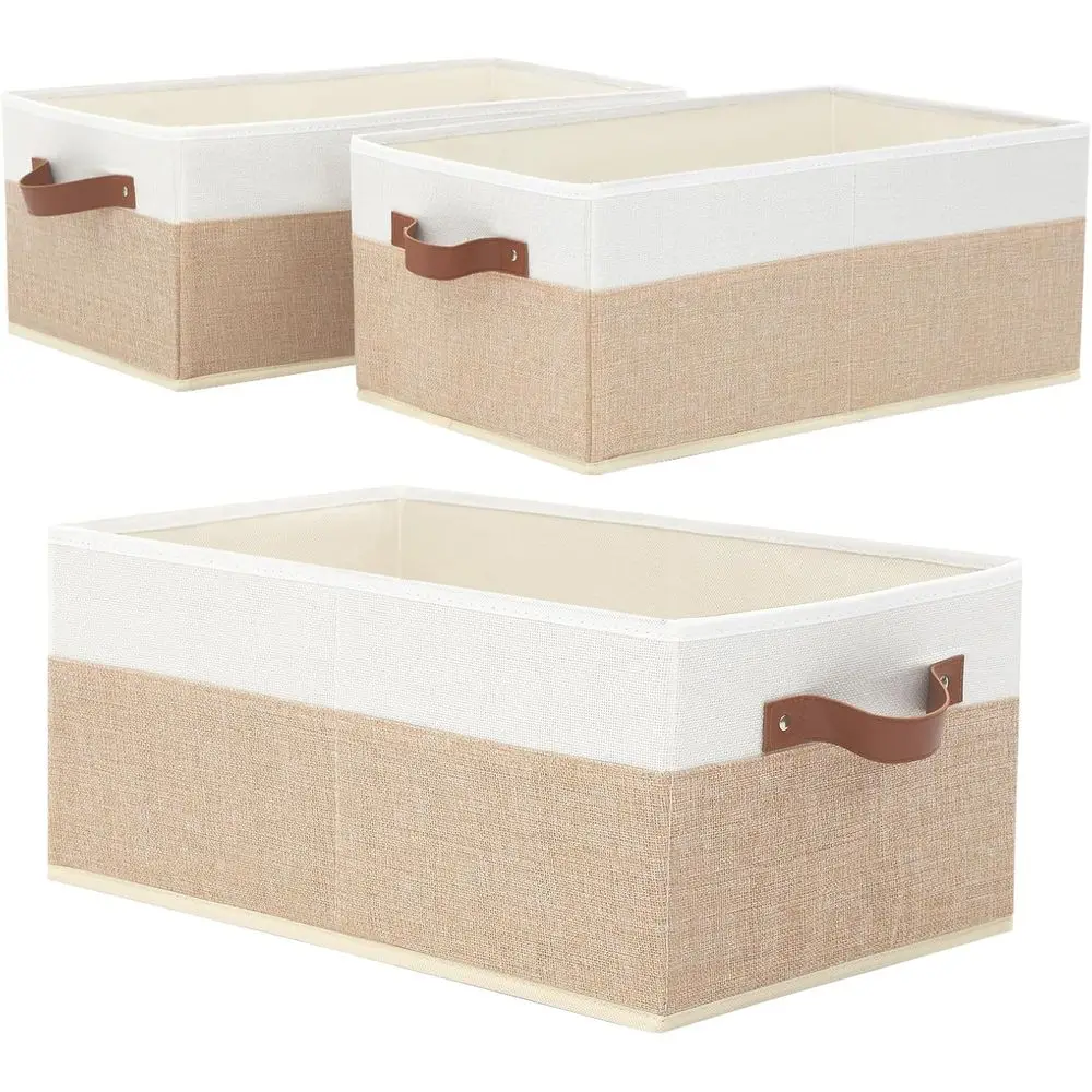 

Большие складные контейнеры для хранения из трех комплектов с кожаными ручками для шкафа, полок и многого другого