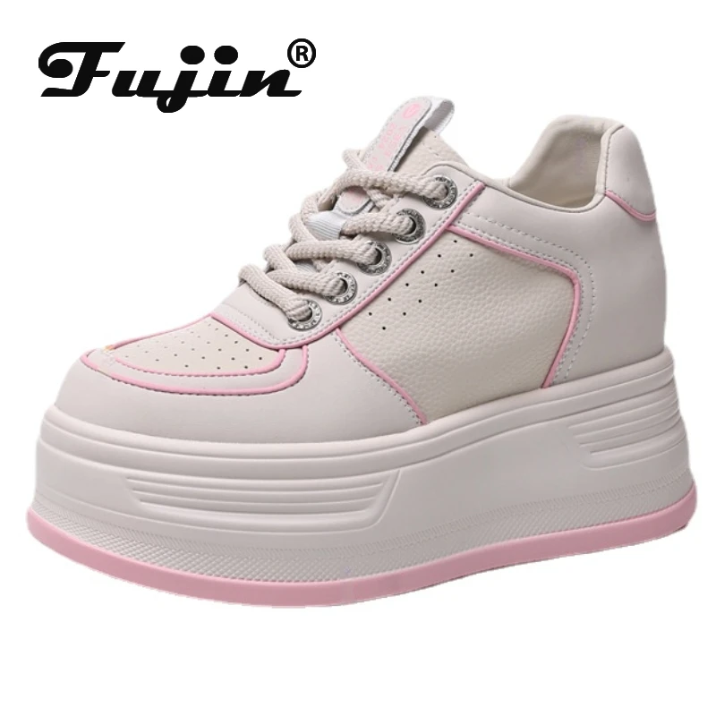 

Fujin 8.5cm Genuine Leather Women Hidden Heels Ladies Chunky Sneakers Autumn Thick Soled Spring Platform Wedge Fashion Shoes