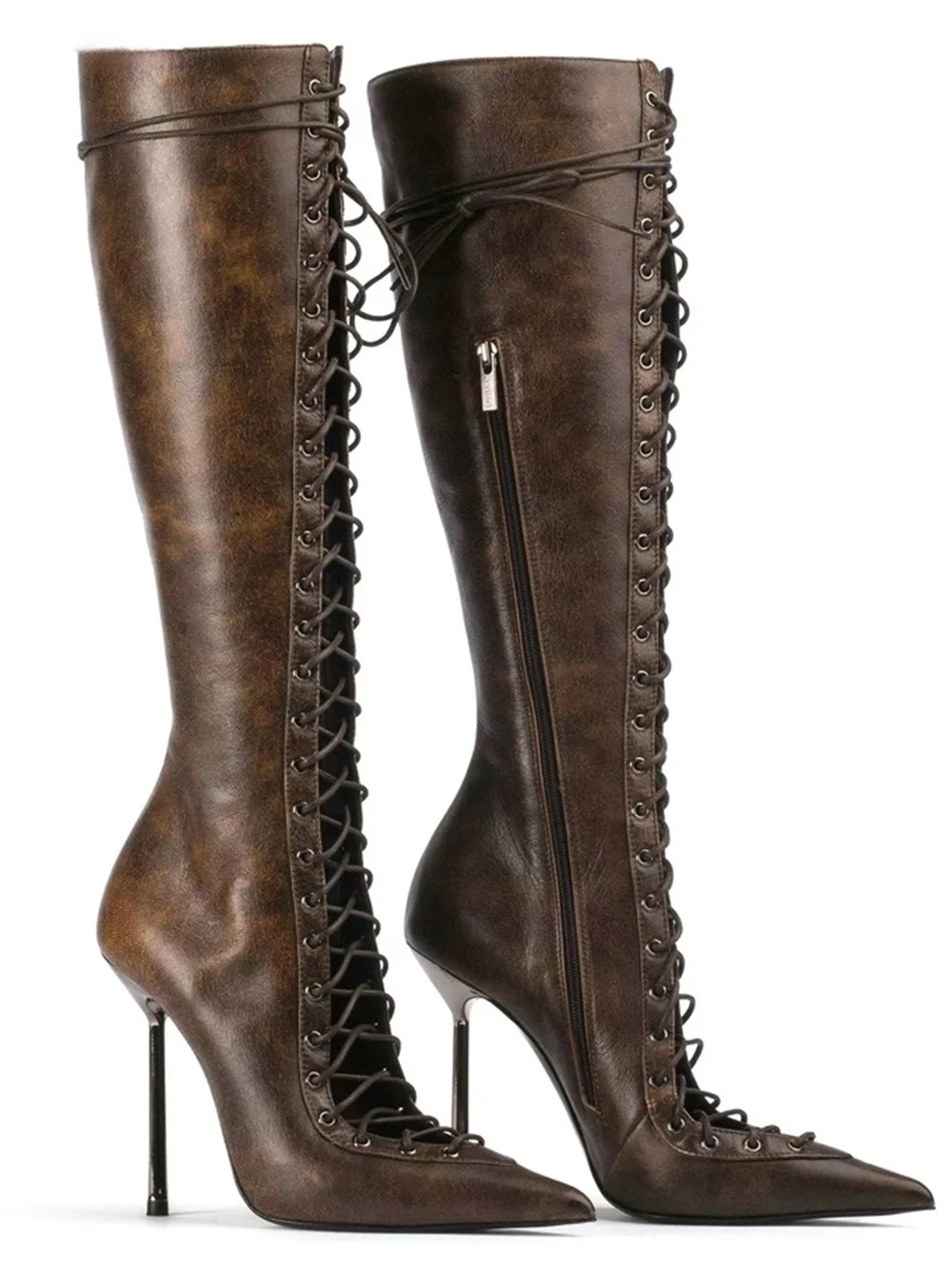 

Sexy Hollow Cross Strap Sandals Boots Pointed Toe Metal Stiletto High Heel Fashion Women Long Boots Summer Side Zipper 2026 New