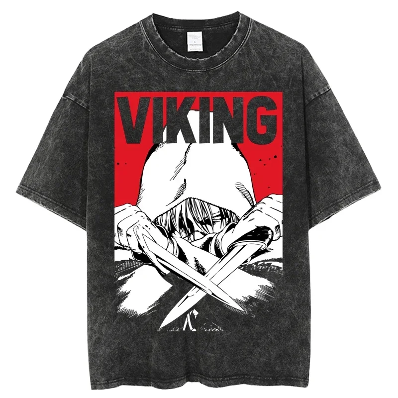 

Hotsale Mens VINLAND SAGA Anime Vintage Washed T Shirt Graphic Print Hip Hop Streetwear Summer Short Sleeve Harajuku Tops