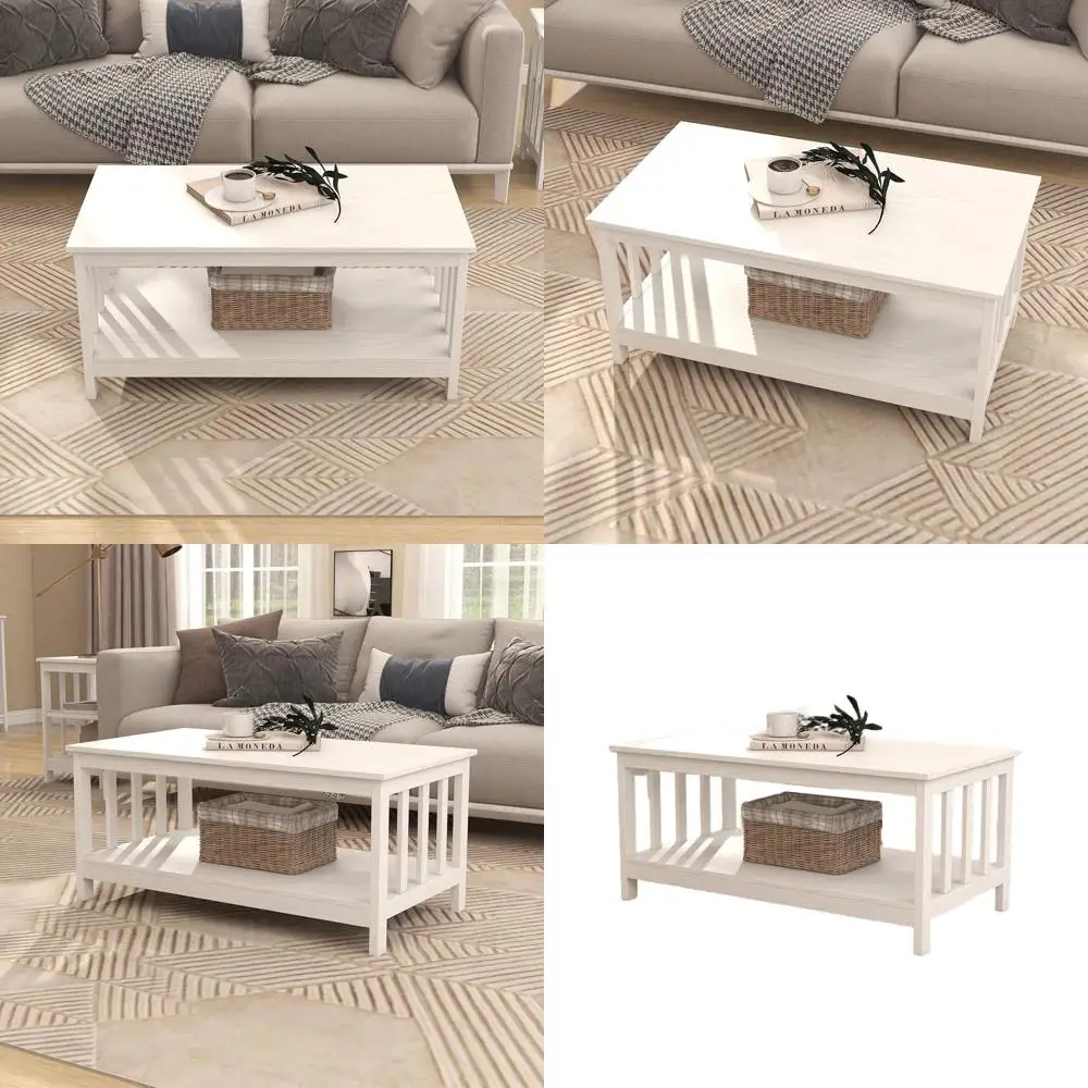 40 Table de salon blanche de style ferme avec étagère