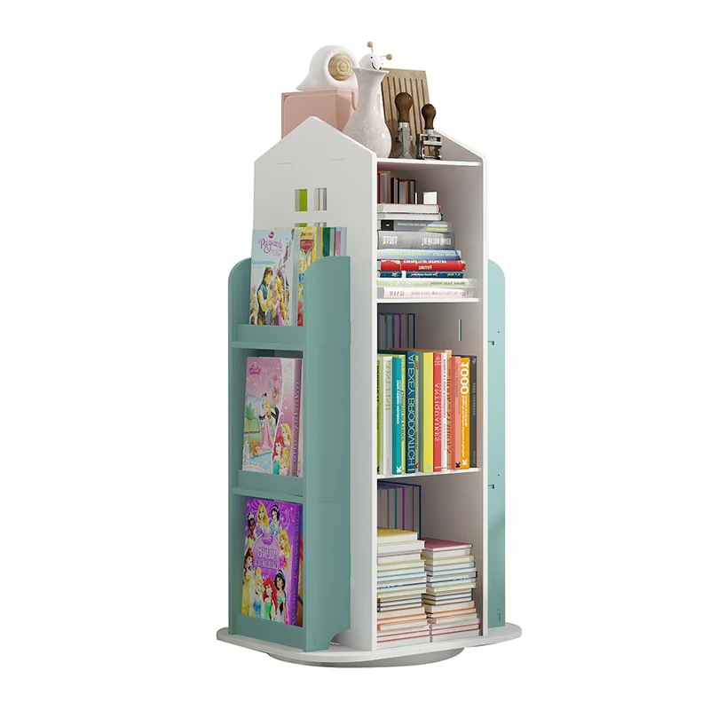 Kinderen Boekenplank 360 ° Roterende Cartoon Boeken Rack Floor Eenvoudige Kind Boek Plank Voor Home Boekenkasten Meubels Boekenplank Rek