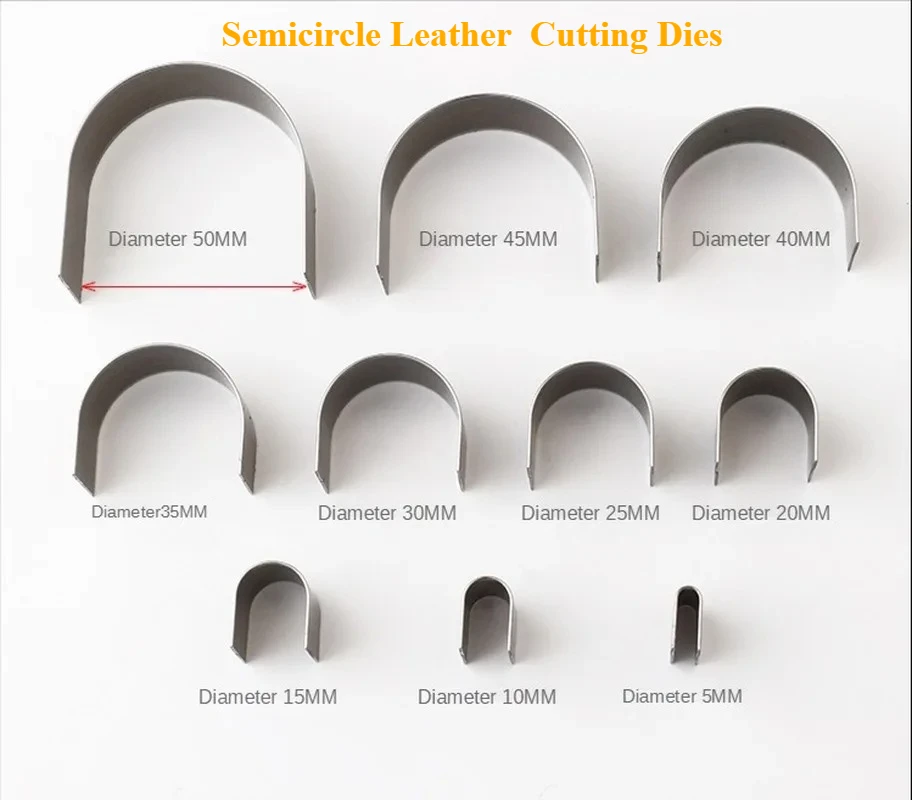 10Pcs/Set Semicircle Leather Cutting Dies, 5-55mm Half Round Belt Tail Punch Mould DIY Leather Craft Tools,Belt End Cutting Mold