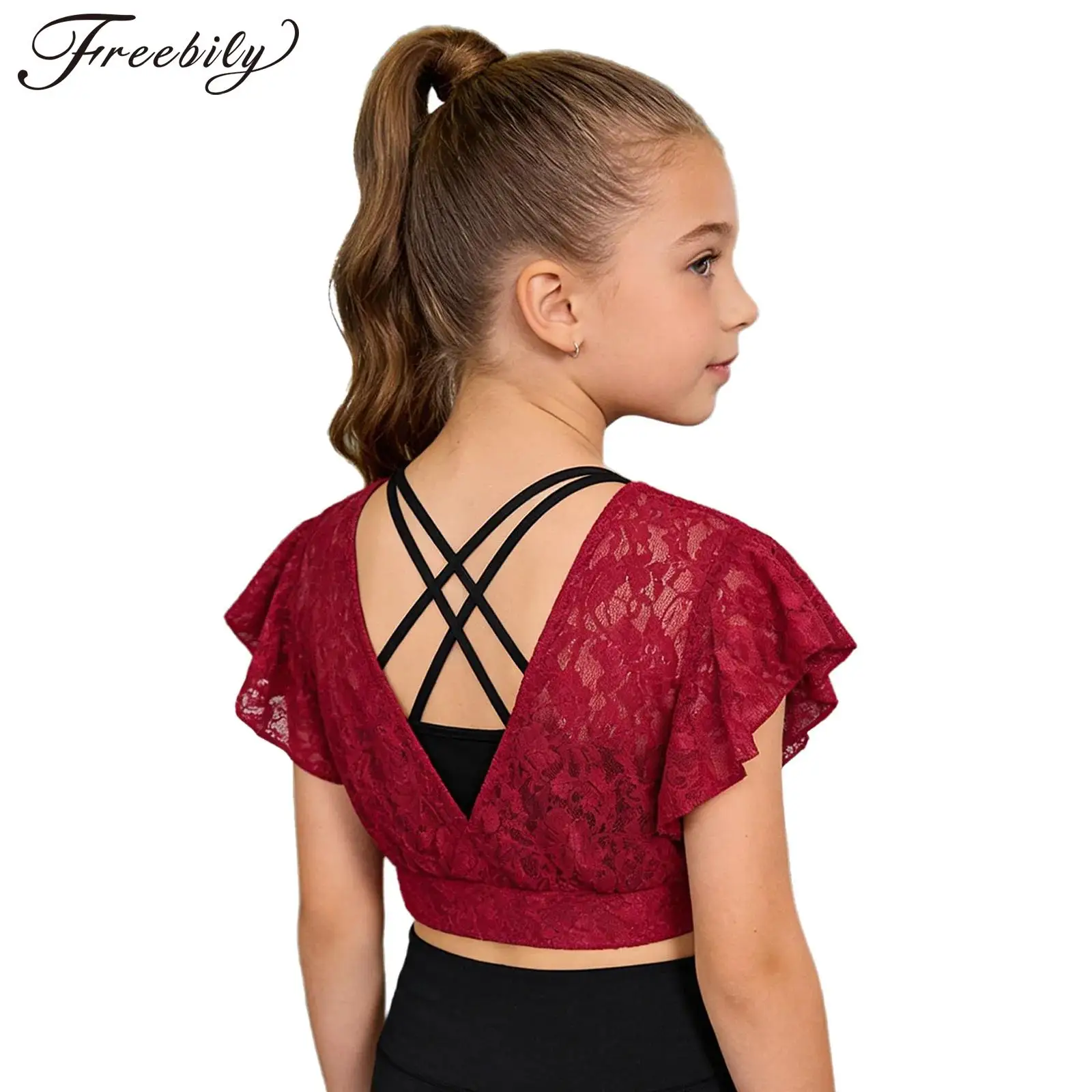 

Kids Girls Bolero Cardigan Dance Warp Tops Lace Shrug for Flower Girls Wedding Shawls for Dance Practice Performance