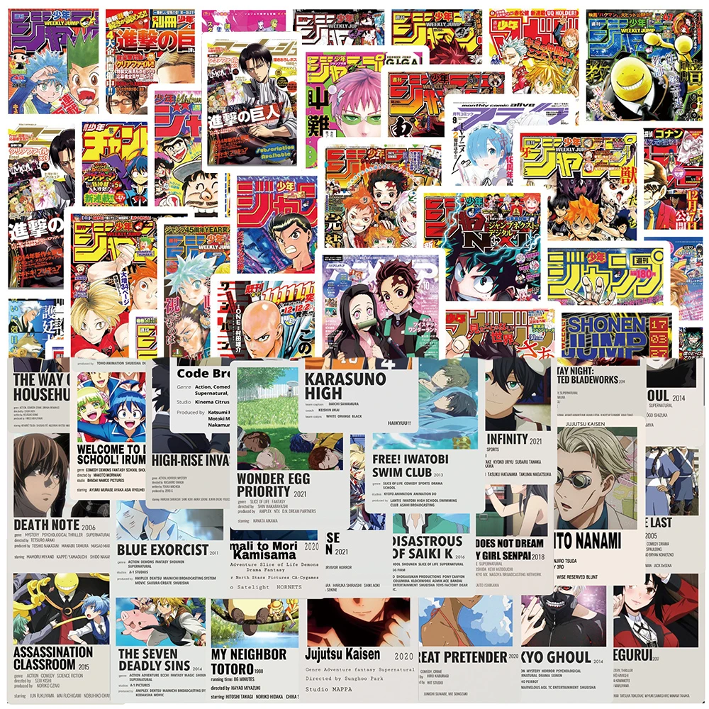 50/100 Stück Mix Anime Angriff auf Titan Jujutsu Kaisen Poster Aufkleber Ästhetische Aufkleber Kinder Spielzeug Laptop Telefon Auto Dekoration Aufkleber