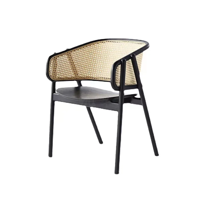 woven rattan chair, hotel room armrest book chair, restaurant solid wood dining chair reception negotiation back chair 5