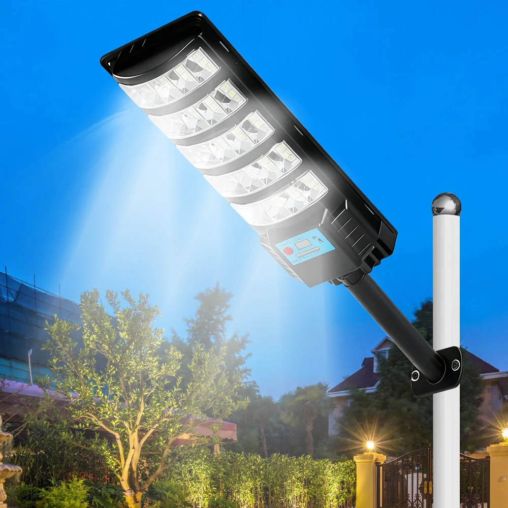 

Solar Street Light 300W 240° Wide Angle Curved Panel 3-Side LED Outdoor Wall Lamp with Remote Control Auto Light Sensor IP65 Waterproof for Garden Yard Patio Pathway