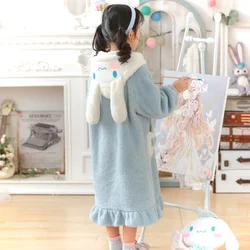 Kawaii Anime Sanrio Cinnamoroll Children's Sleepwear Flannel Warm Cute Cartoon Winter Pajamas Loungewear for Christmas Cute Girl