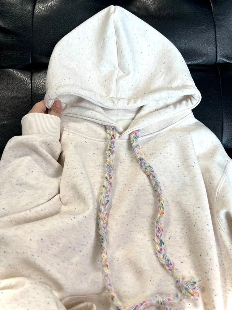 

Ретро-американское худи с цветочным принтом в горошек для женщин, свободный крой, стильный дизайн, осенне-зимний повседневный топ из смесового хлопка и полиэстера