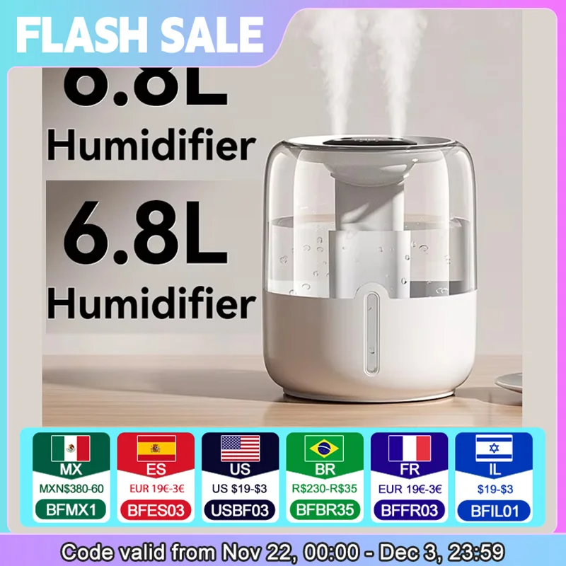 Ximi 6.8L large capacity humidifier USB Double spray Home dormitory office bedroom desktop with small night light