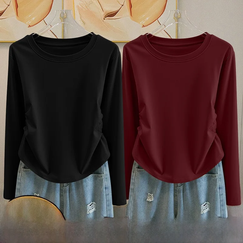 Langes Sve-T-Shirt für Damen, tailliert, Farbbasis, Irt-Top, Teaded-Design, lässig, für den Pendelverkehr, geeignet für Faion