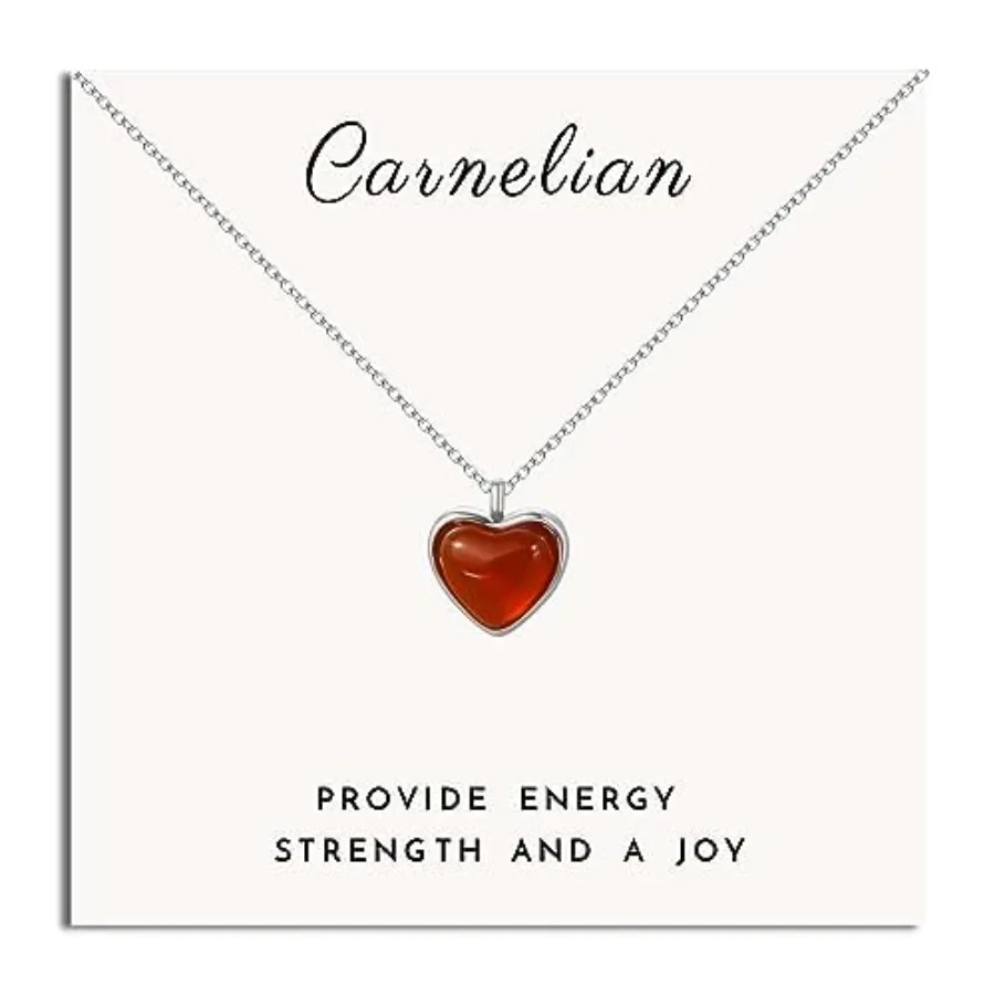 

SmileBelle Heart Necklace for Women, Black Tourmaline Protection Red Carnelian Rose Quartz Necklace as Mothers Day Gifts, Pink