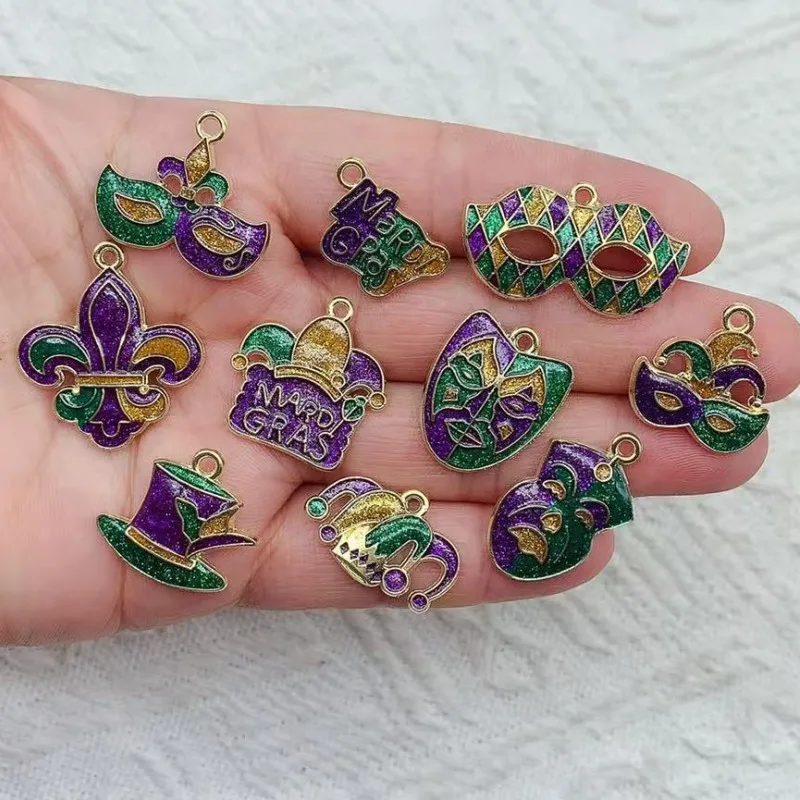 10pcs Kamen Ball Carnival Metal Pendant Hat Mask Mardi Gras Shiny Alloy Charms DIY Necklace Bracelet Earrings Keychain Accessory