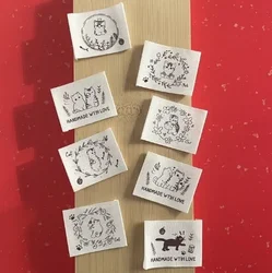 Cotton Printed Labels, Cartoon Meow Patterns, Hand Sewn DIY Clothing Labels