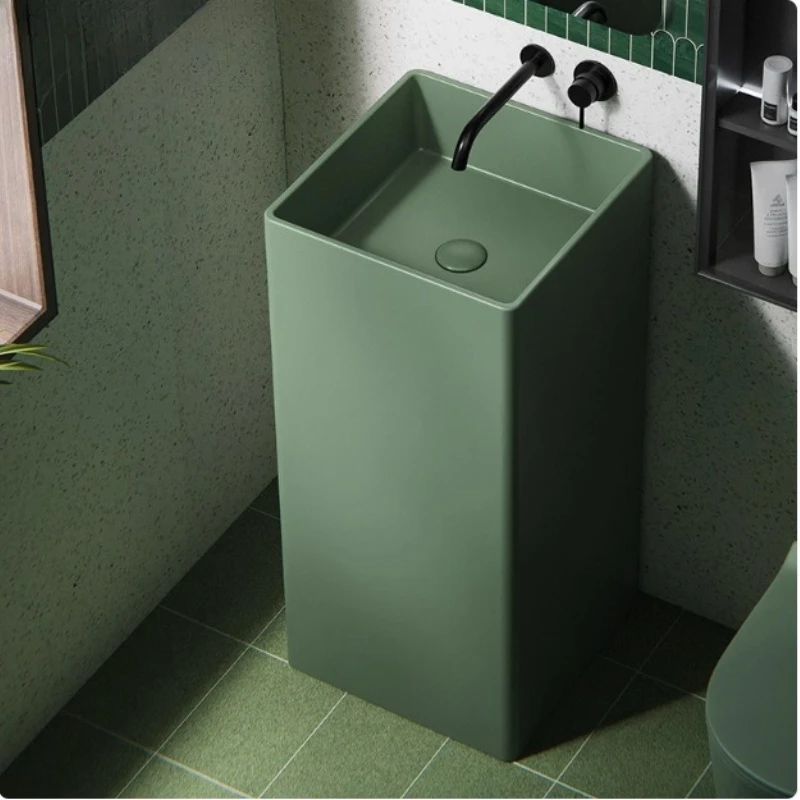Green ceramic pillar basin B & B hotel floor-to-ceiling wash basin household balcony vertical wash  pool face