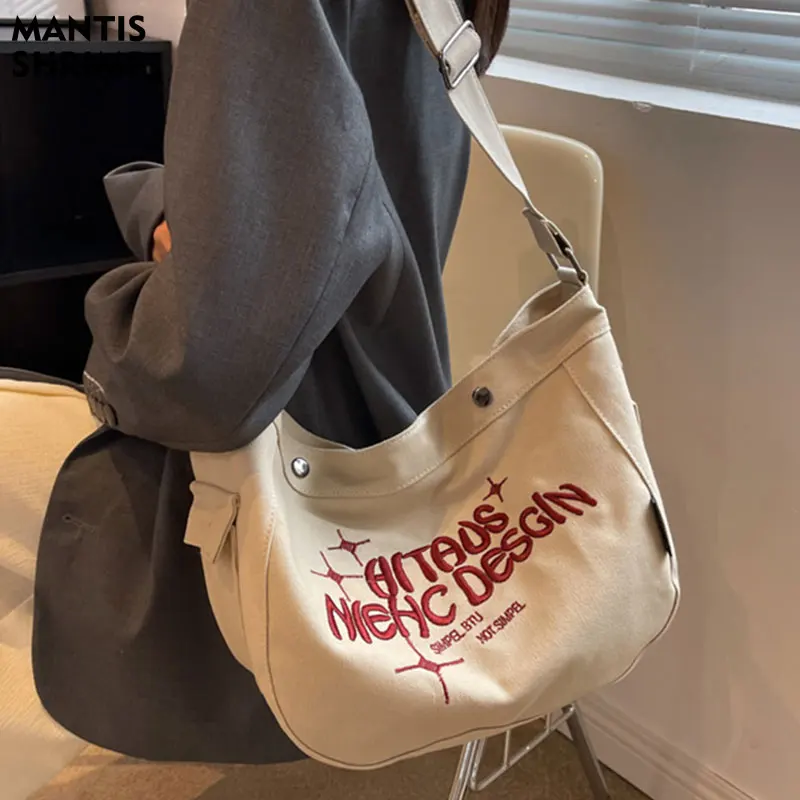 

Women Bag Canvas Large Capacity Shoulder Bag Women Embroidered Tote Bag Female Street Fashion Shopping Messenger Bag Quality