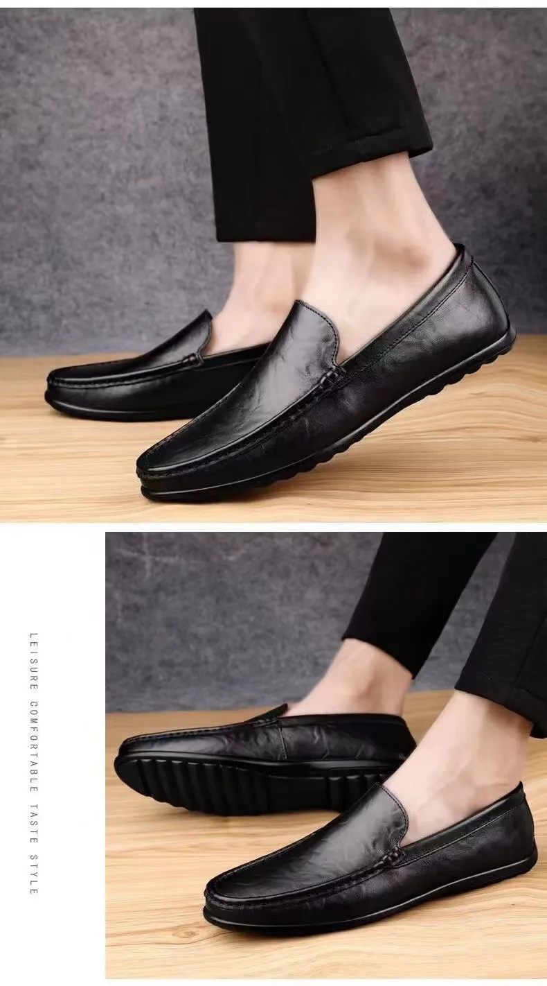 Echtes Leder Herren Freizeitschuhe Marke Italienische Herren Loafer Mokassins Atmungsaktive Slipper Schwarze Weiche Fahrschuhe Übergröße 37-47 – Detail 11