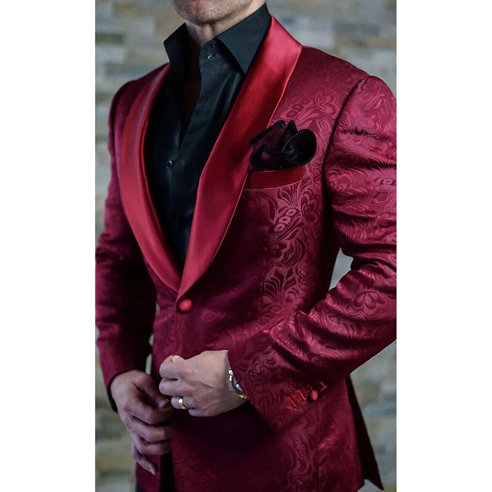 High Quality Jacquard Men Suits Blazer Costume Groom Shawl Lapel Wedding Slim Fit Blazer Jacket 1 Pc
