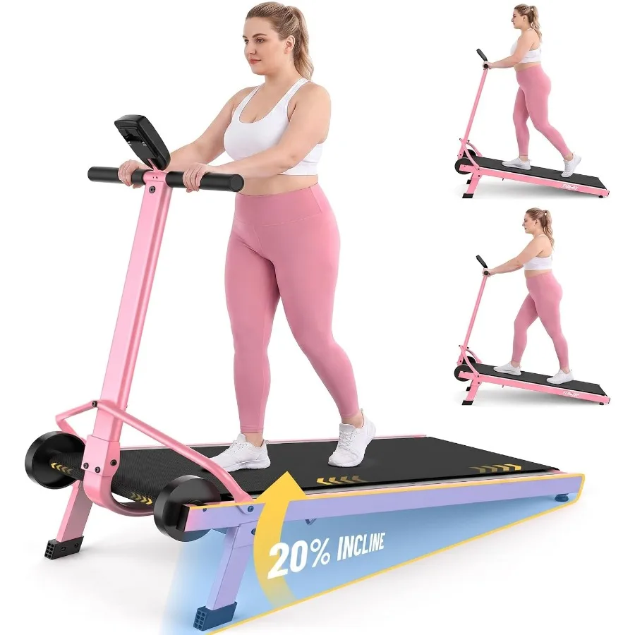 Home outdoor use manual treadmill with 20 incline, steel frame, black color, non-electric compact design supporting up to 500 l