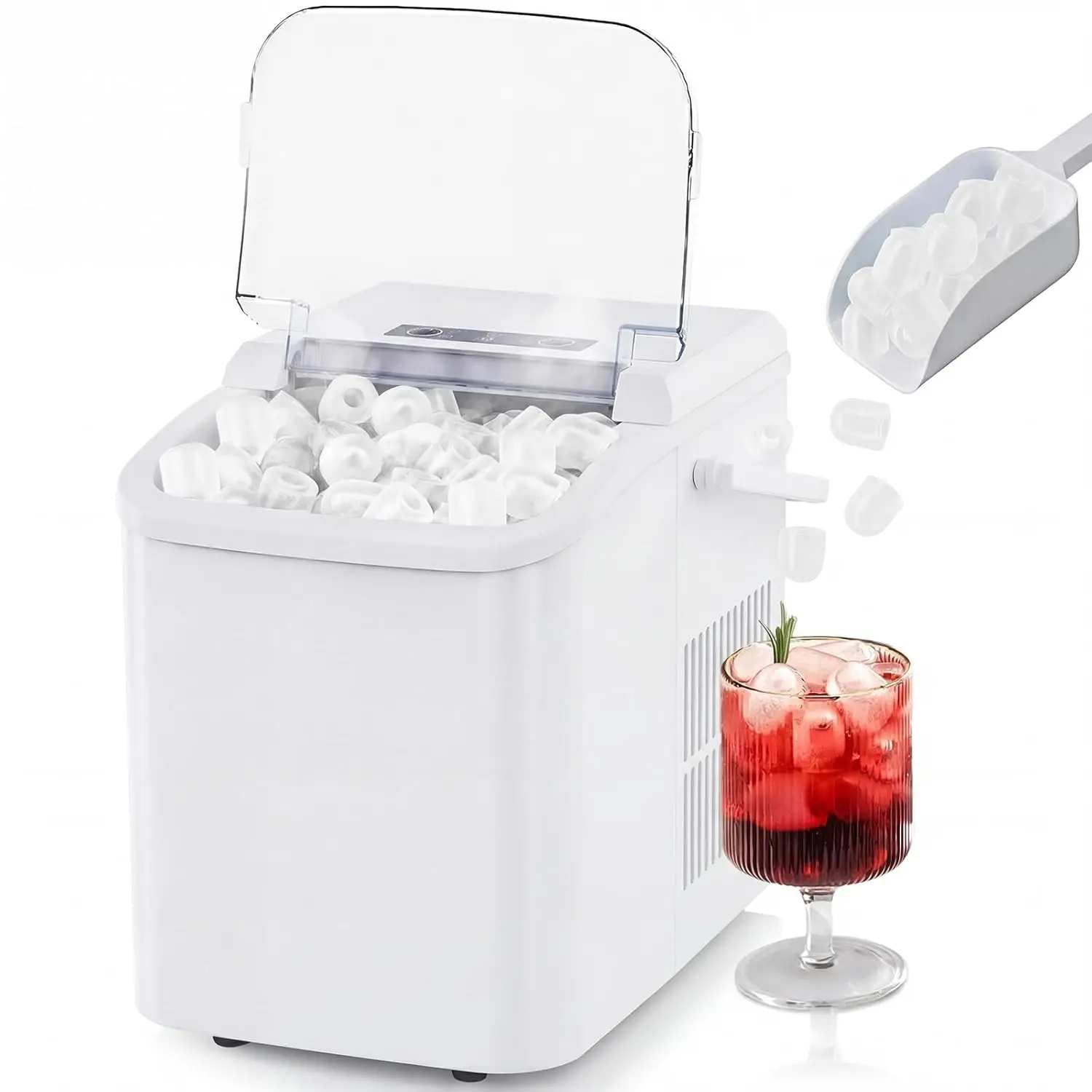 

Portable Ice Maker with Handle, Makes 9 Cubes in 6 Mins, 26lbs Daily, Auto-Cleaning for Home Kitchen RV Camping