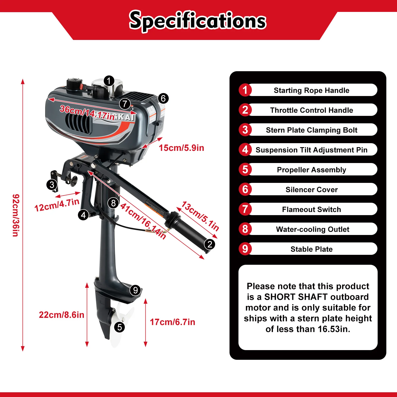 2 Stroke 3.5HP Outboard Motor Fishing Boat Petrol Engine Air Cooling System 52CC