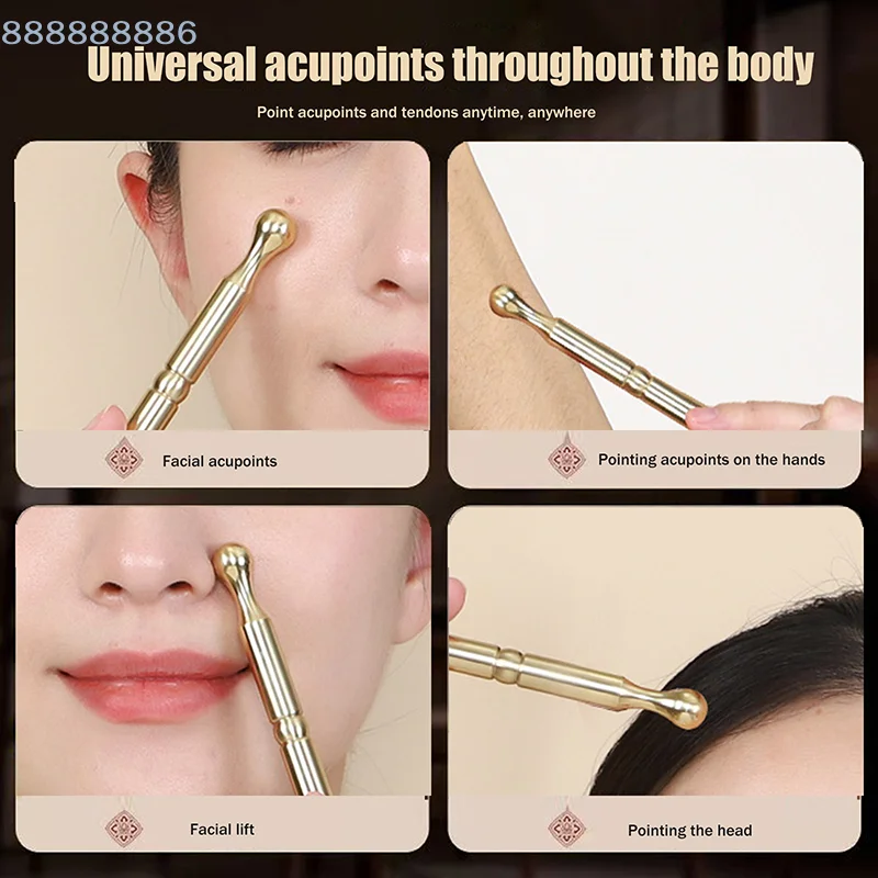 [B]Acupressure Spoon Handheld Acupuncture Roller Body Massager Massage Bar Brass Dual Head Facial Massage Stick Skincare Tool