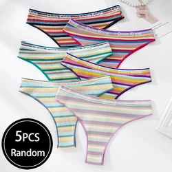 5 Pcs Random Female Sexy Hot And Spicy Low Waist Colored Striped Thong Panty