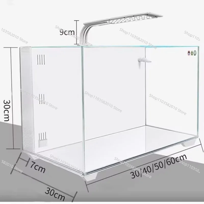 Desktop Fish Tank with Ultra-Clear Glass, Built-in Back Filter and Aerator