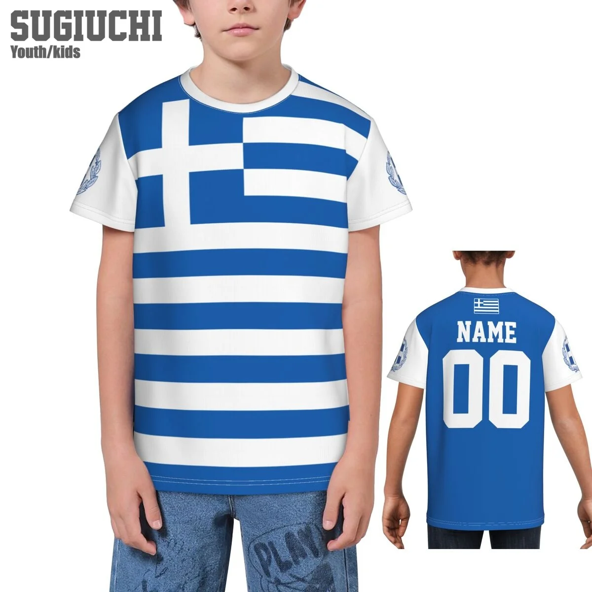 Custom Name Number Greece Flag Greek Flag Emblem 3D T-shirts For Kids Youth Boy/Girl Tees jersey Soccer Football Fans T shirt