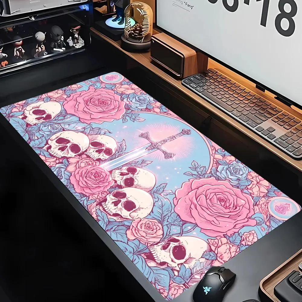 Pink Rose Skull Sword Playmat Mousepad Table Mat Unique High Definition Style Anime Games Pads