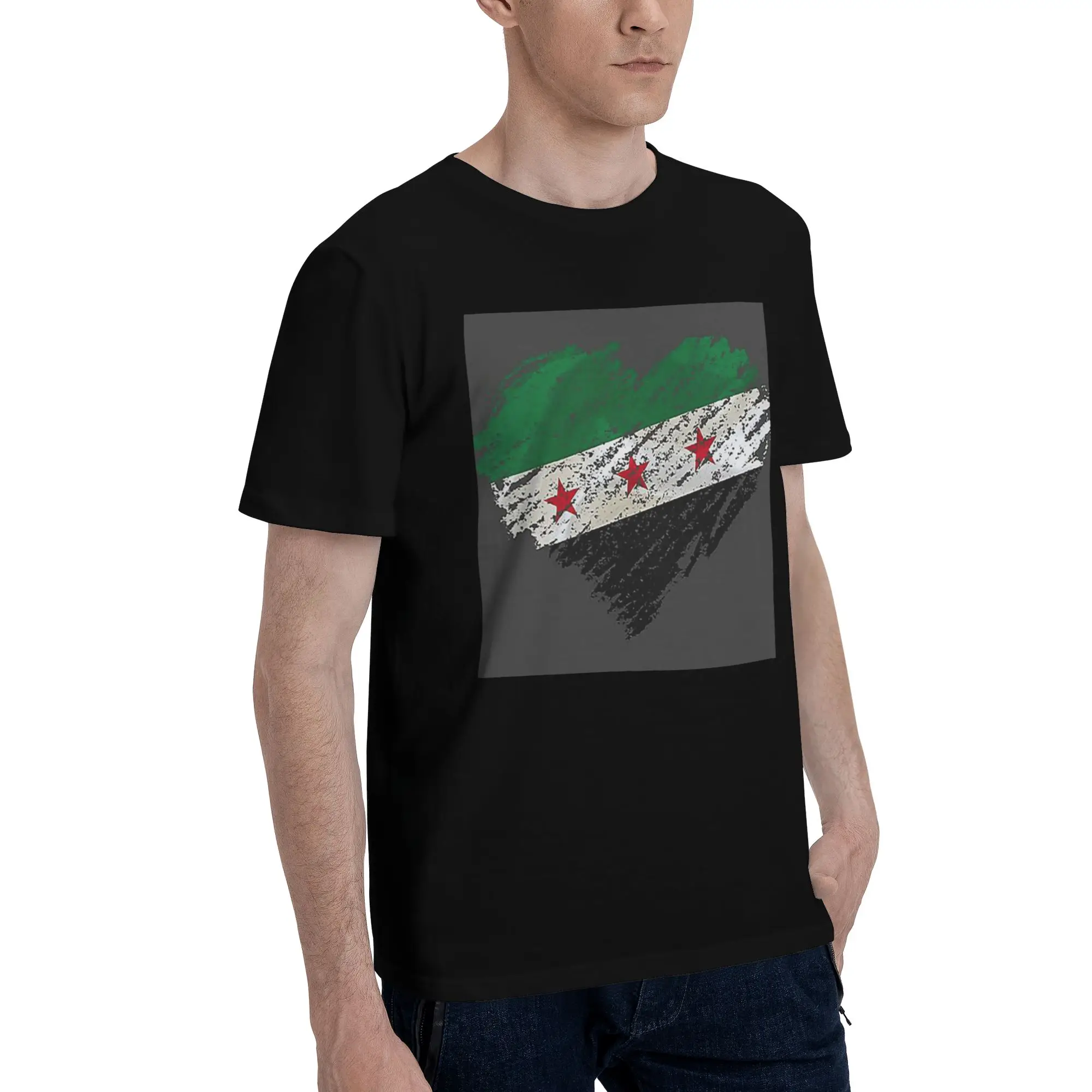 

Мужская футболка с флагом независимости Сирии Scribble I Love, футболки больших размеров, мужские хлопковые футболки с круглым вырезом, короткие летние мужские футболки