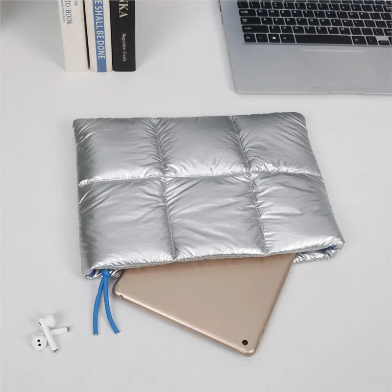 Ins الفضة حقيبة لابتوب المرأة ماك بوك اير 13.3 14 15.6 16 بوصة حافظة ماك بوك ملحقات تخزين للصدمات الكتف Y2k حقيبة دفتر